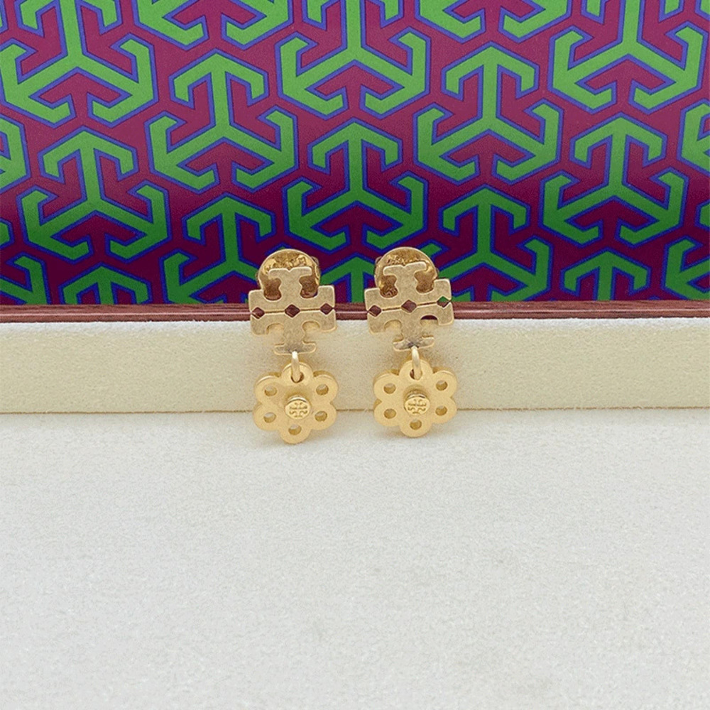 Tory Burch Trendy Matte Gold Stud Drop Earrings
